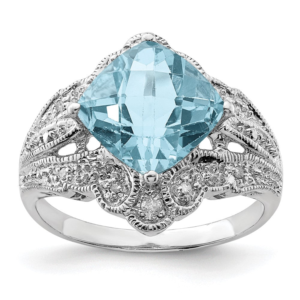 Sterlingsilber Rhodium Karo Schliff Himmel Blautopas & Diamant Ring (size 7 Nur)