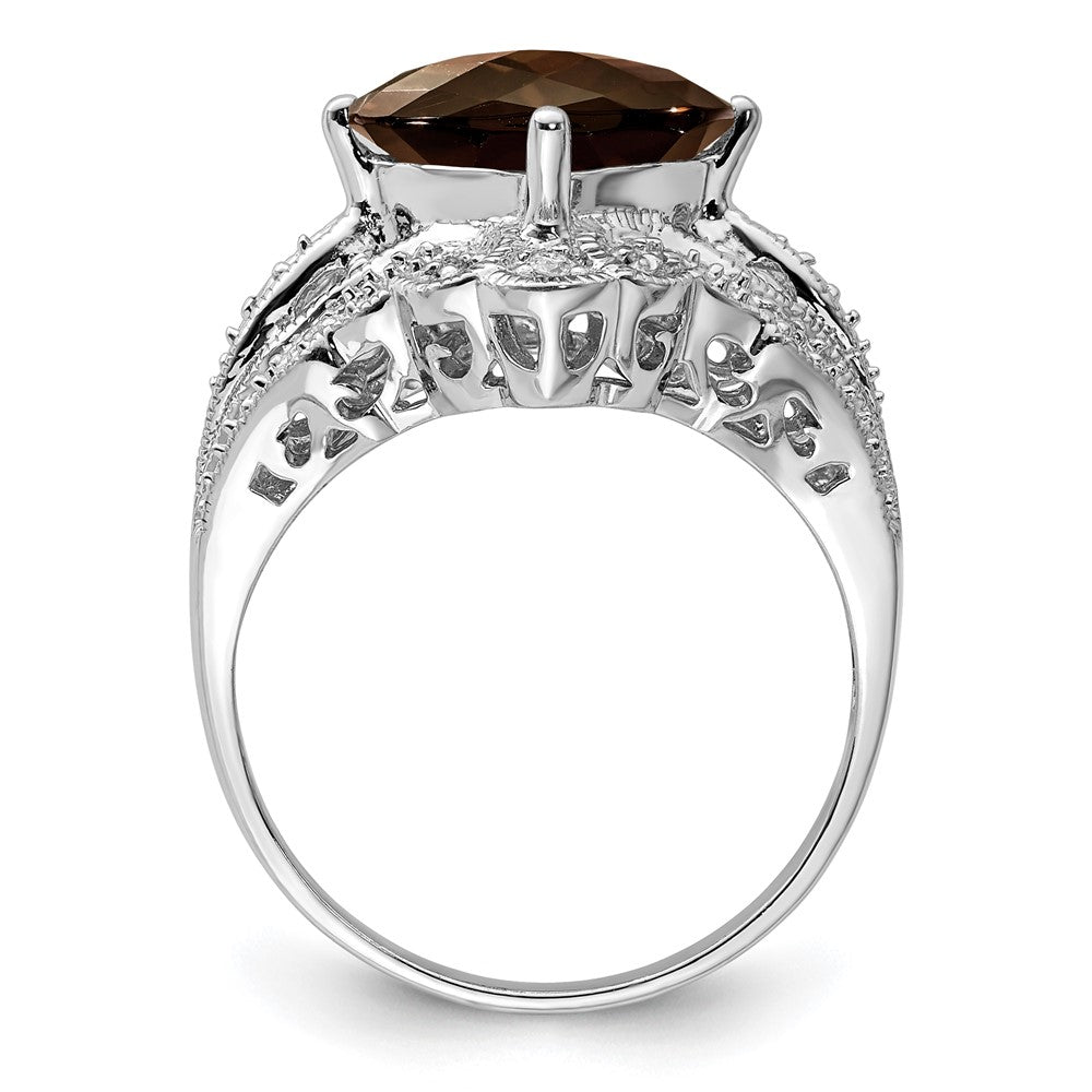 Sterlingsilber Rhodium Karo Schliff Rauch Quarz & Diamant Ring (size 7 Nur)