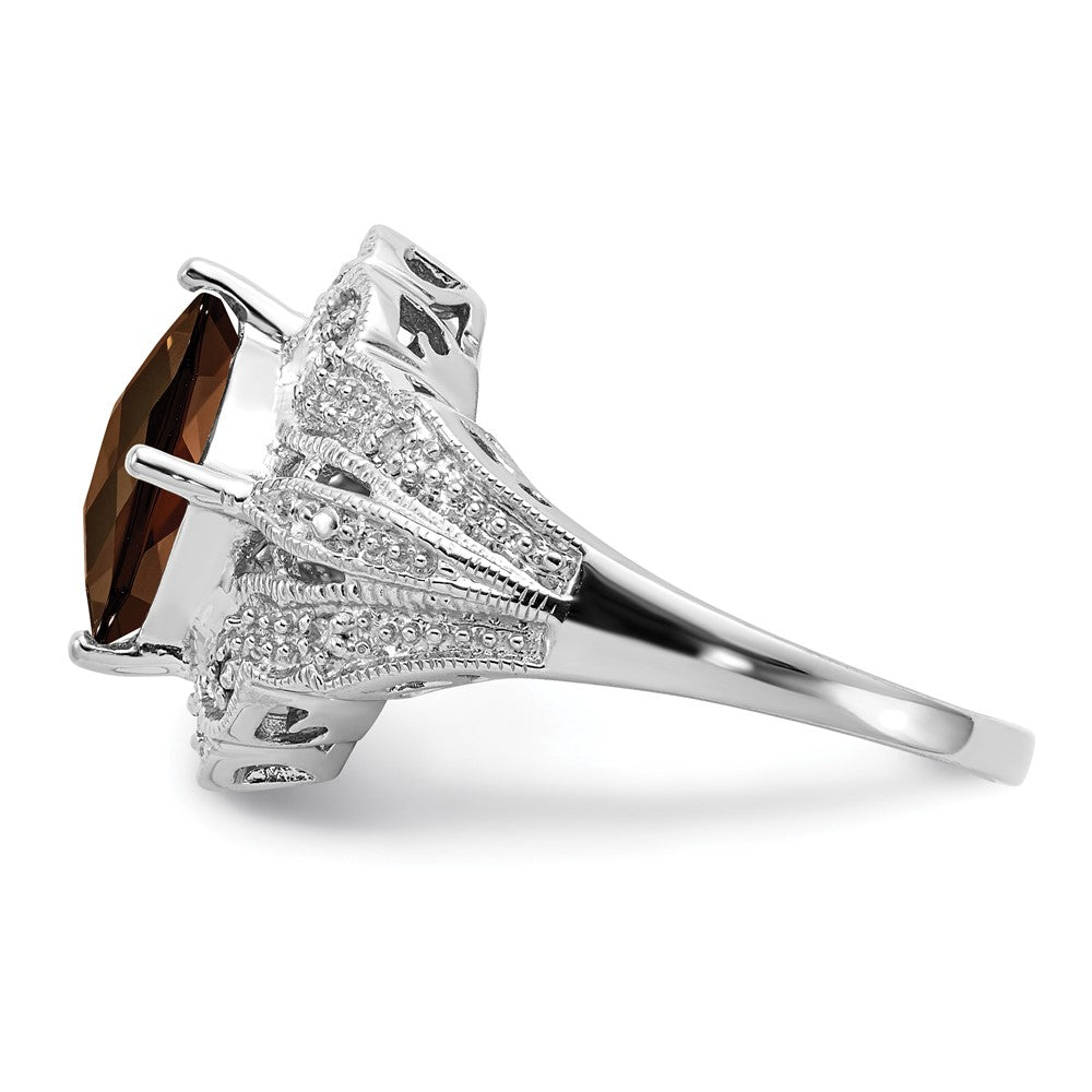 Sterlingsilber Rhodium Karo Schliff Rauch Quarz & Diamant Ring (size 7 Nur)