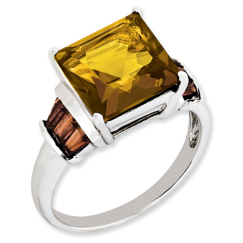 Sterlingsilber Whiskey Quarz & Tabber Granat Ring (size 5 Nur)