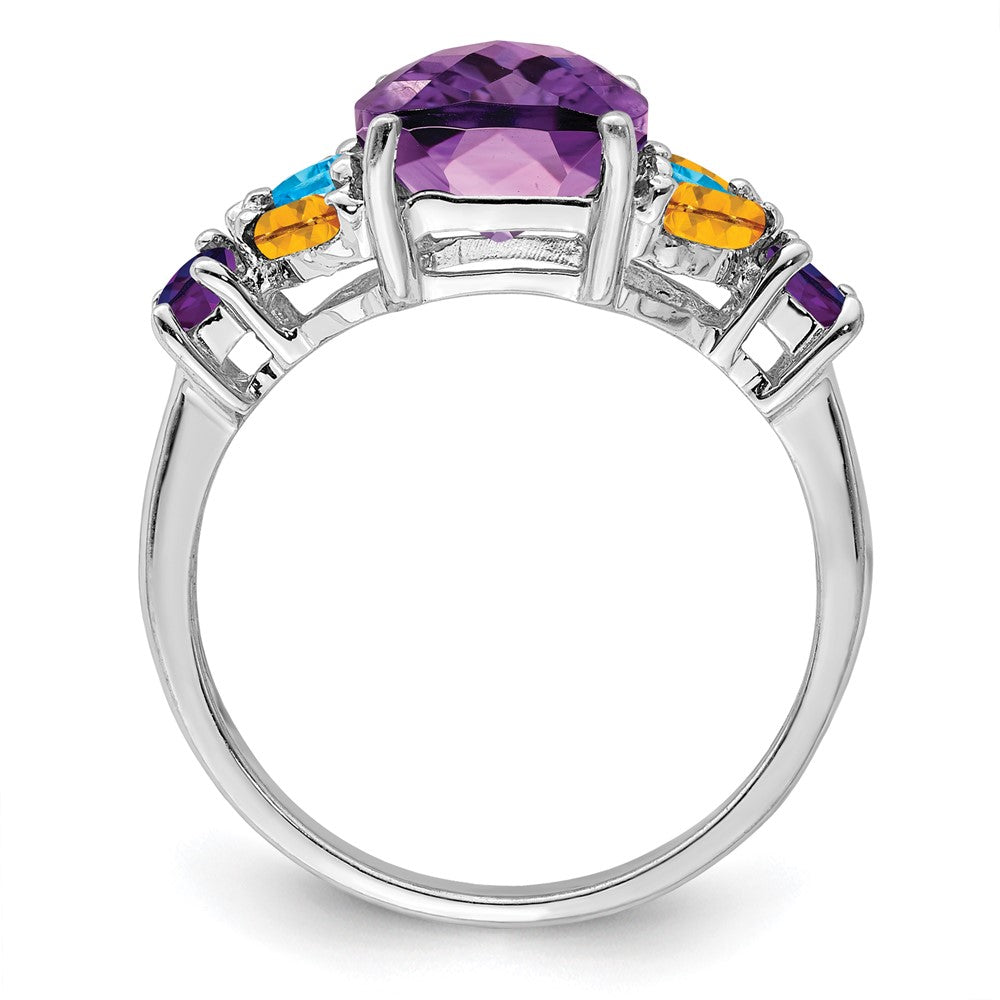 Sterlingsilber Rhodiniert Amethyst, Blautopas & Citrin Ring