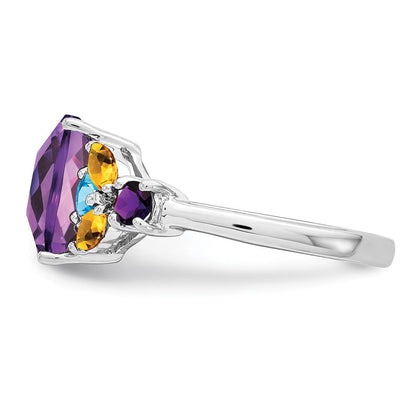 Sterlingsilber Rhodiniert Amethyst, Blautopas & Citrin Ring