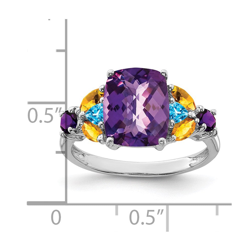 Sterlingsilber Rhodiniert Amethyst, Blautopas & Citrin Ring