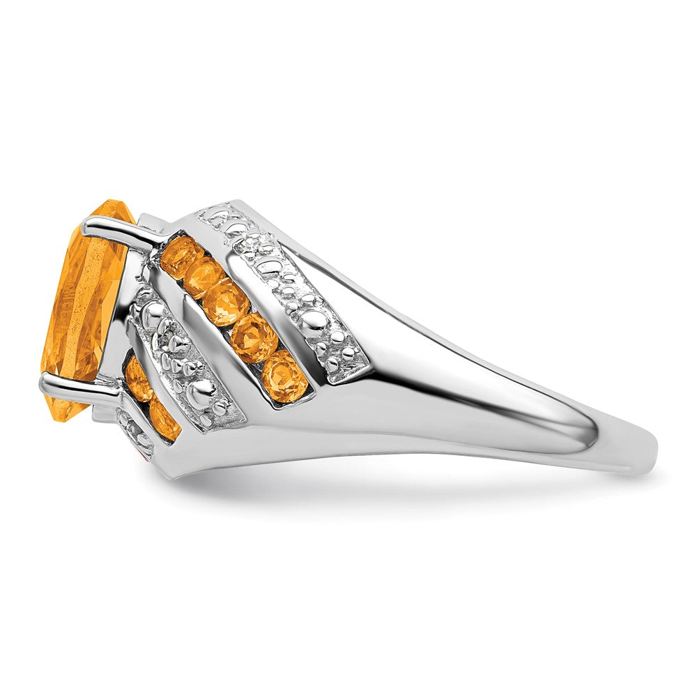 Sterlingsilber Rhodiniert Citrin & Diamant Ring (size 5 Nur)