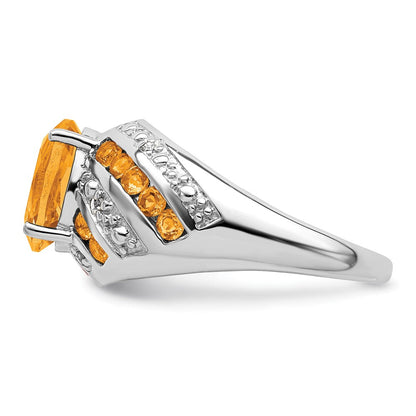 Sterlingsilber Rhodiniert Citrin & Diamant Ring (size 5 Nur)