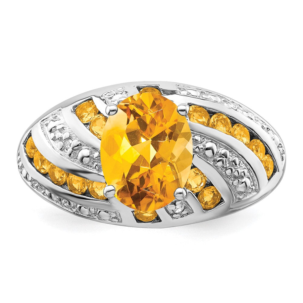Sterlingsilber Rhodiniert Citrin & Diamant Ring (size 5 Nur)