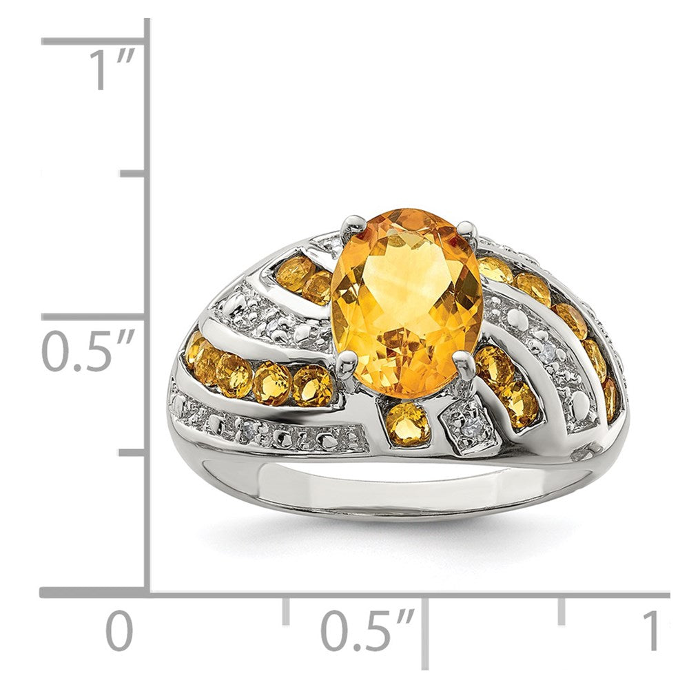 Sterlingsilber Rhodiniert Citrin & Diamant Ring (size 5 Nur)