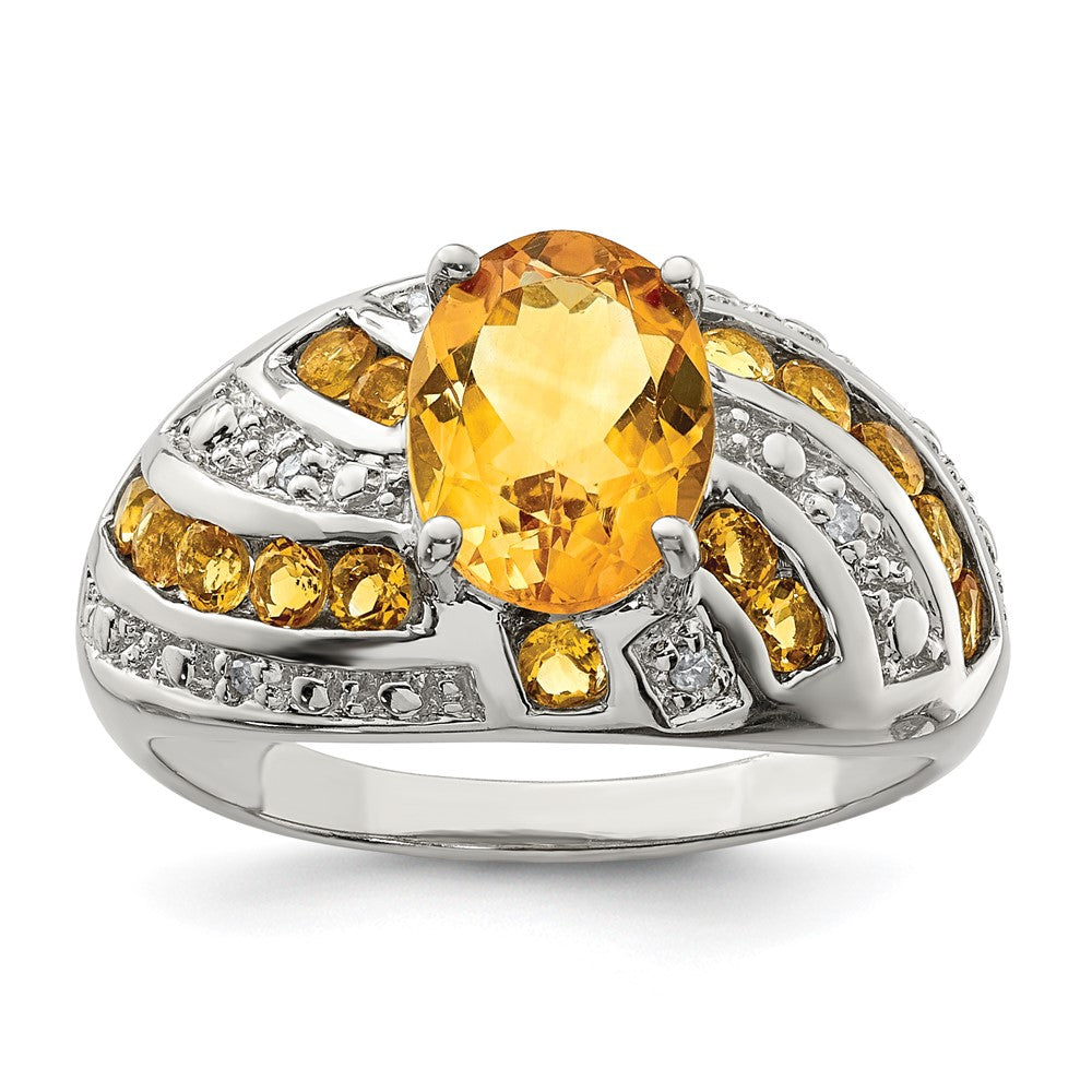Sterlingsilber Rhodiniert Citrin & Diamant Ring (size 5 Nur)