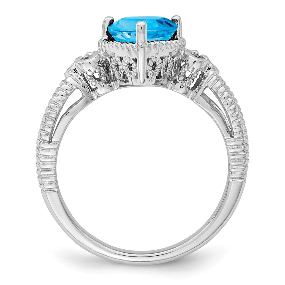 Sterlingsilber Rhodium Blautopas & Diamant Ring (size 7 Nur)