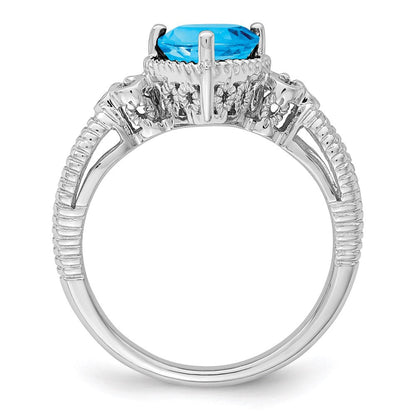 Sterlingsilber Rhodium Blautopas & Diamant Ring (size 7 Nur)