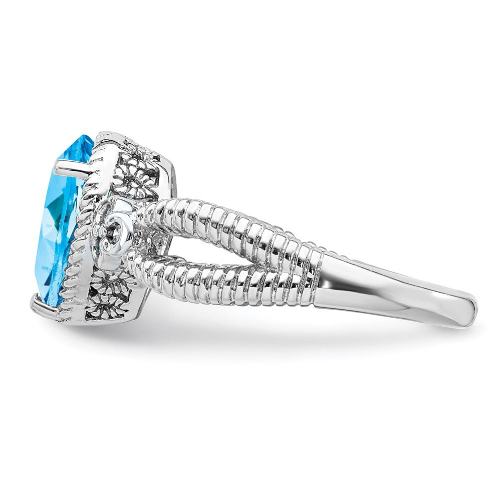 Sterlingsilber Rhodium Blautopas & Diamant Ring (size 7 Nur)