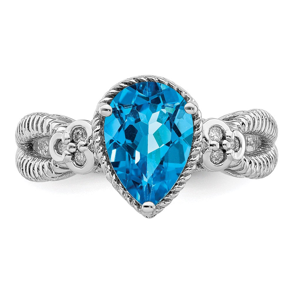 Sterlingsilber Rhodium Blautopas & Diamant Ring (size 7 Nur)