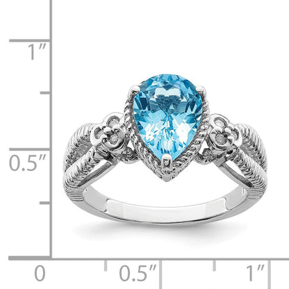 Sterlingsilber Rhodium Blautopas & Diamant Ring (size 7 Nur)