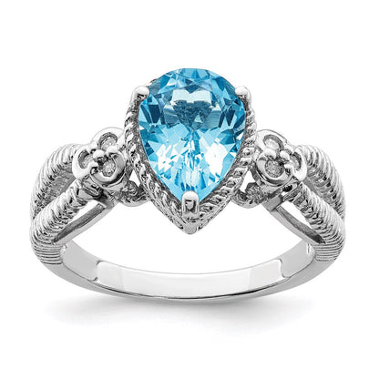 Sterlingsilber Rhodium Blautopas & Diamant Ring (size 7 Nur)