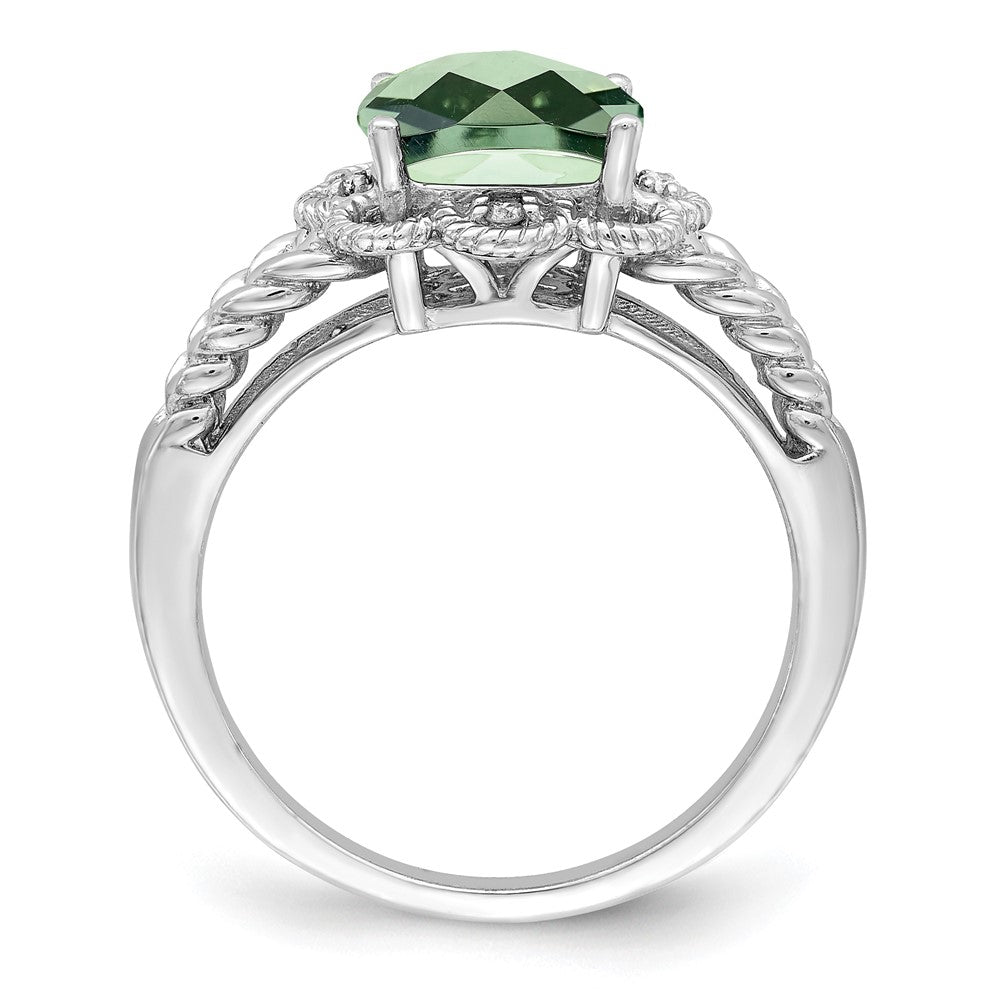 Sterlingsilber Rhodium Karo Schliff Grün Quarz & Diamant Ring