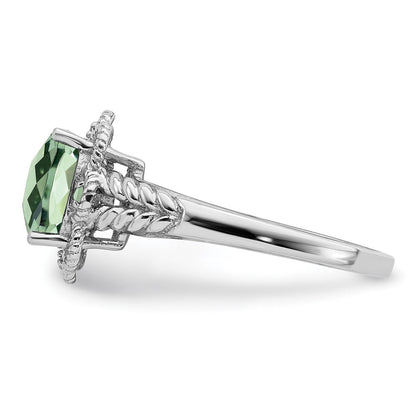 Sterlingsilber Rhodium Karo Schliff Grün Quarz & Diamant Ring