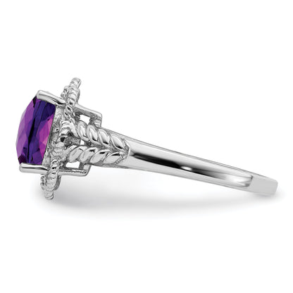 Sterlingsilber Rhodiniert Karo Schliff Amethyst & Diamant Ring