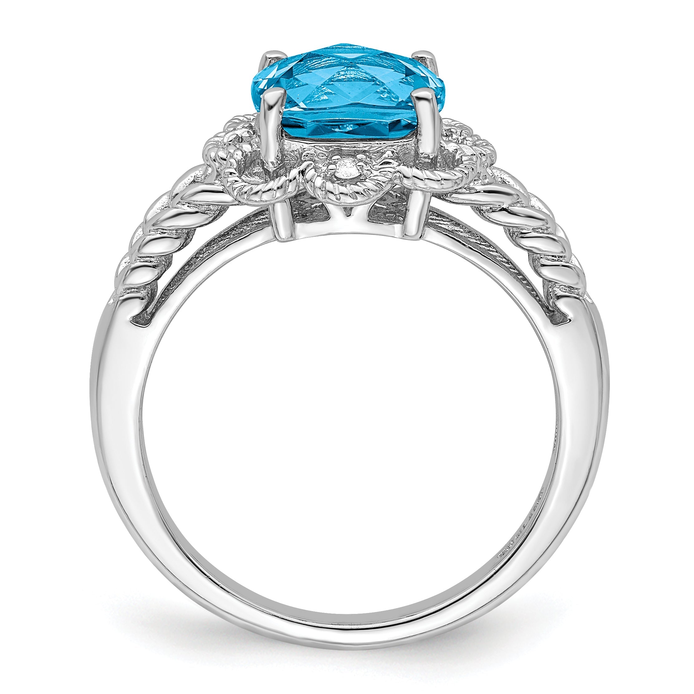Sterlingsilber Rhodium Karo Schliff Blautopas & Diamant Ring