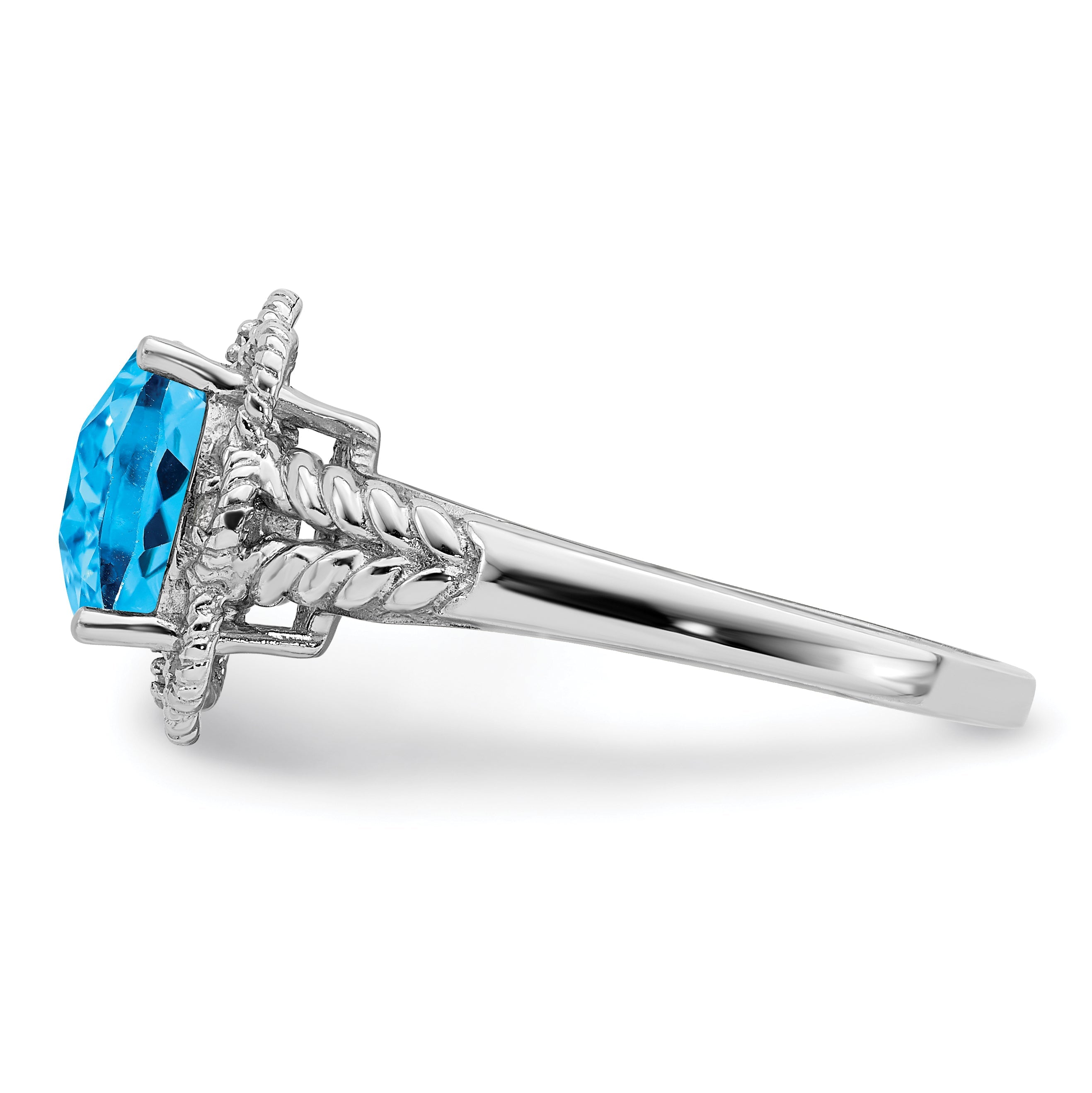 Sterlingsilber Rhodium Karo Schliff Blautopas & Diamant Ring