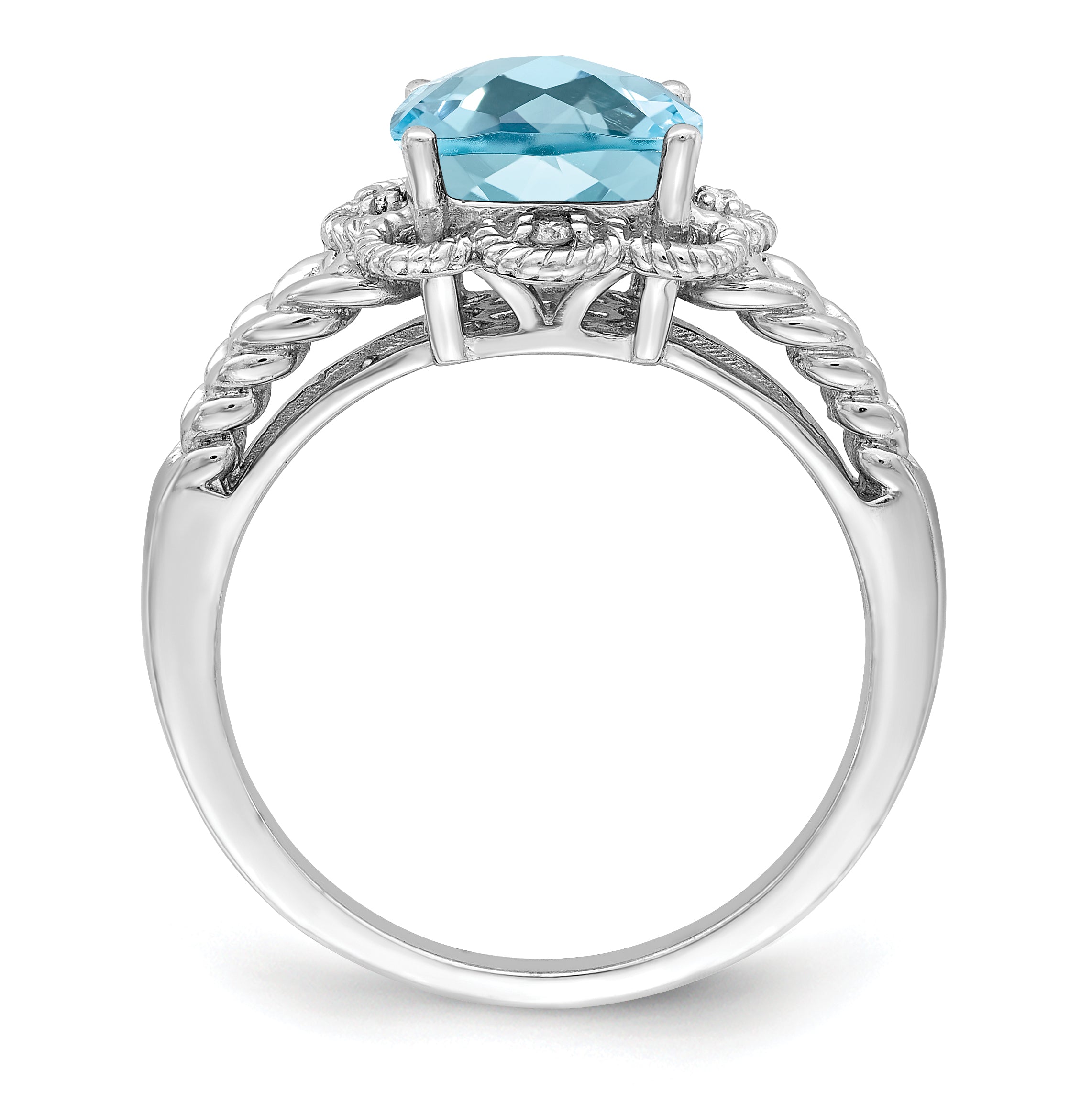 Sterlingsilber Rhodium Karo Schliff Himmel Blautopas & Diamant Ring