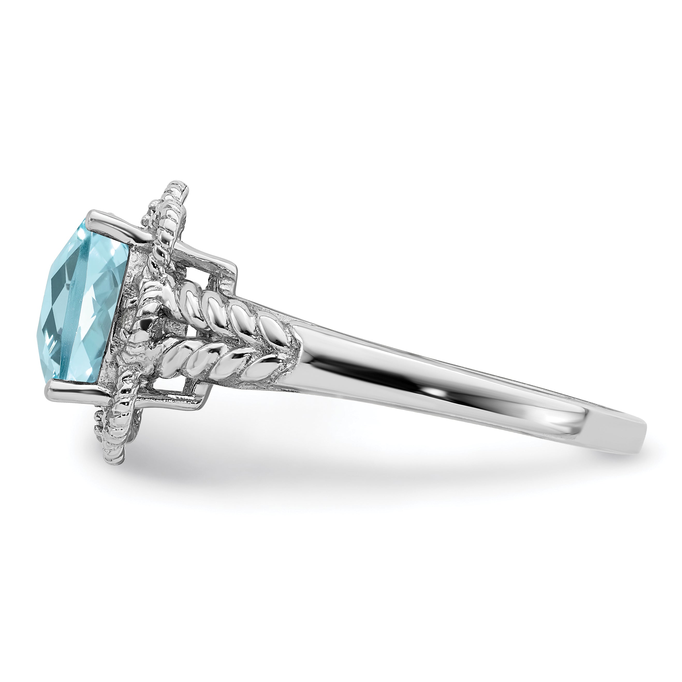Sterlingsilber Rhodium Karo Schliff Himmel Blautopas & Diamant Ring