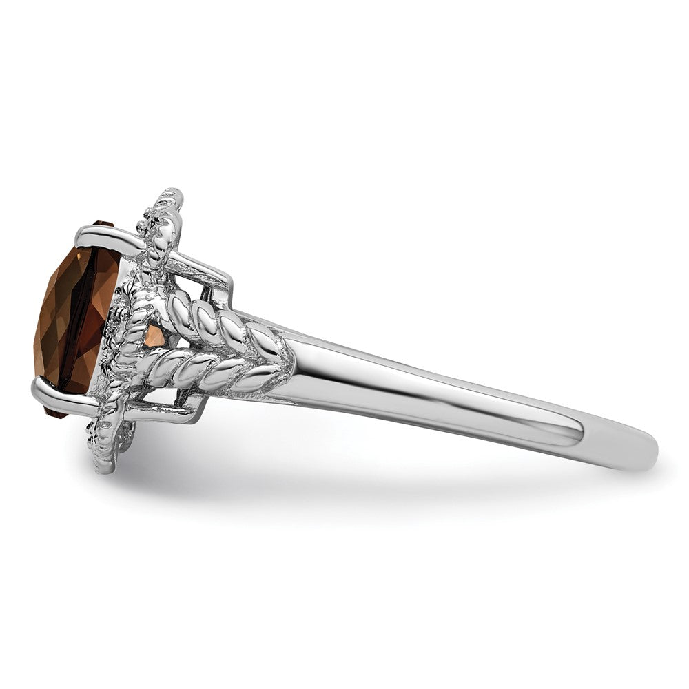 Sterlingsilber Rhodium Karo Schliff Rauch Quarz & Diamant Ring