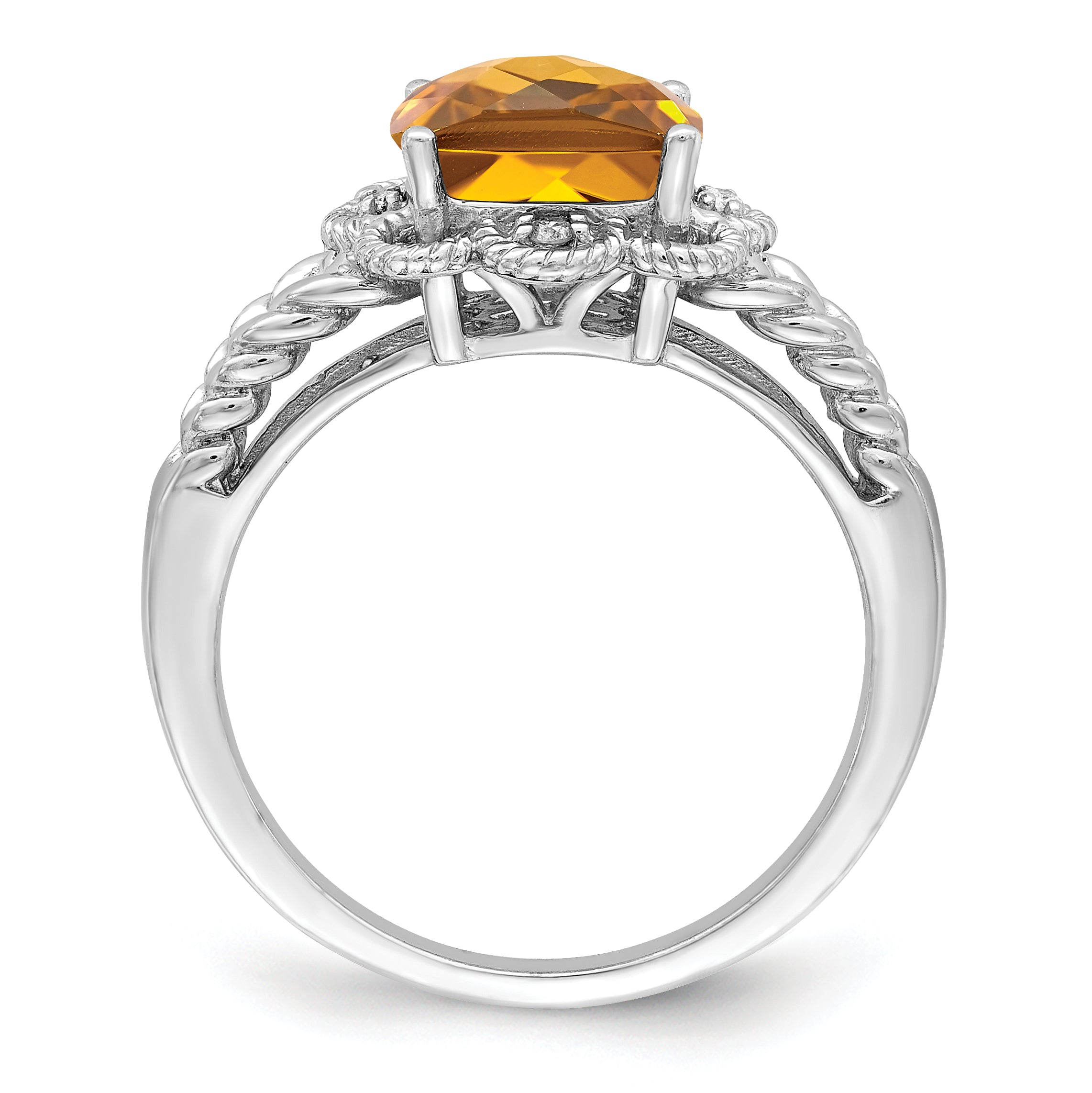 Sterlingsilber Rhodium Karo Schliff Whiskey Quarz & Diamant Ring