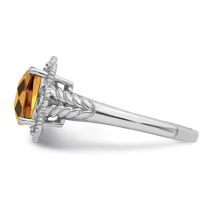 Sterlingsilber Rhodium Karo Schliff Whiskey Quarz & Diamant Ring