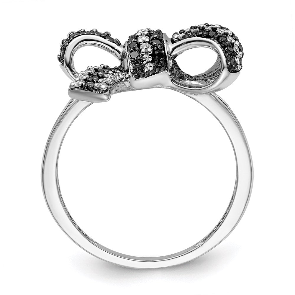 Sterlingsilber Weiß Nacht Rhodiniert Schwarz und Diamant Schleife Ring
