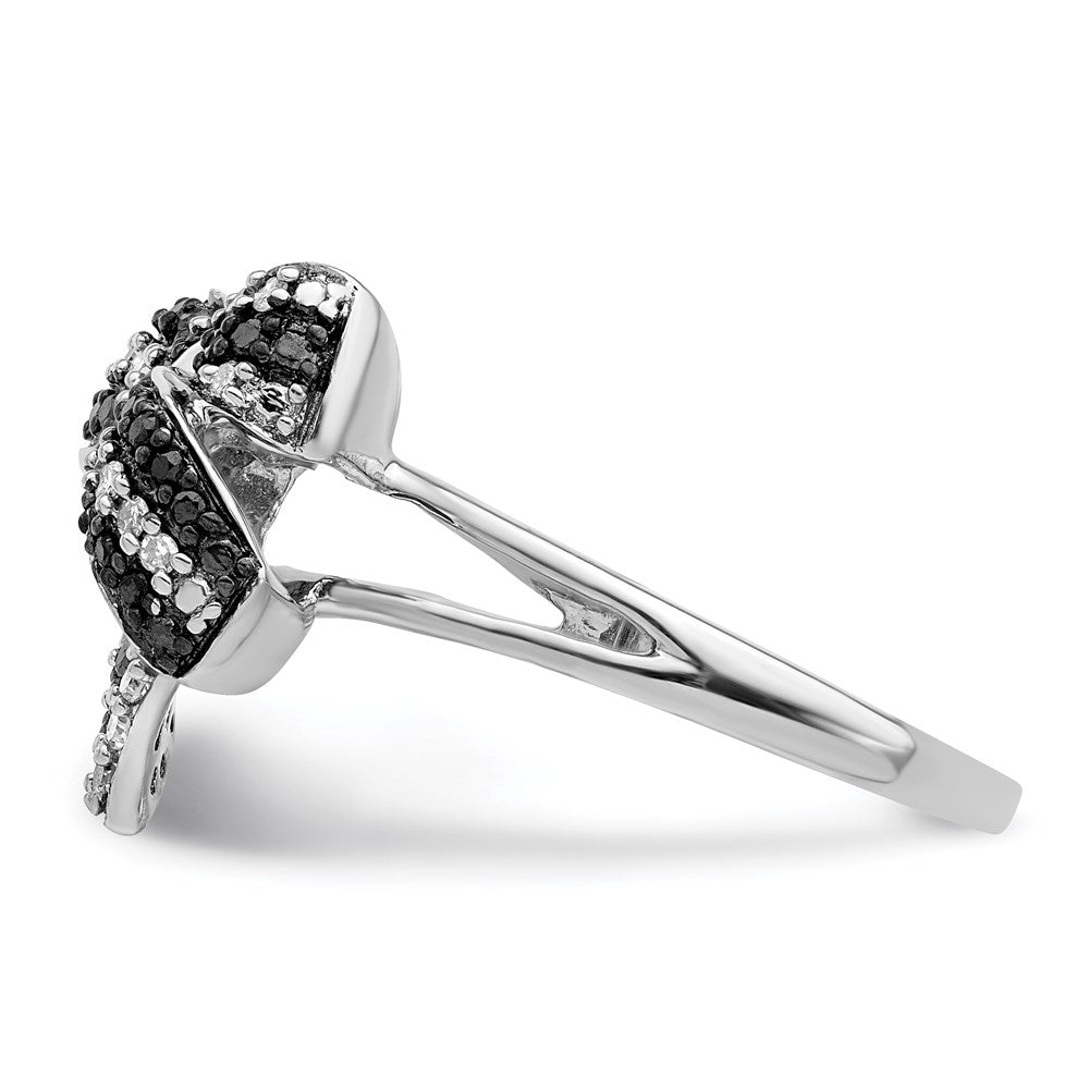 Sterlingsilber Weiß Nacht Rhodiniert Schwarz und Diamant Schleife Ring