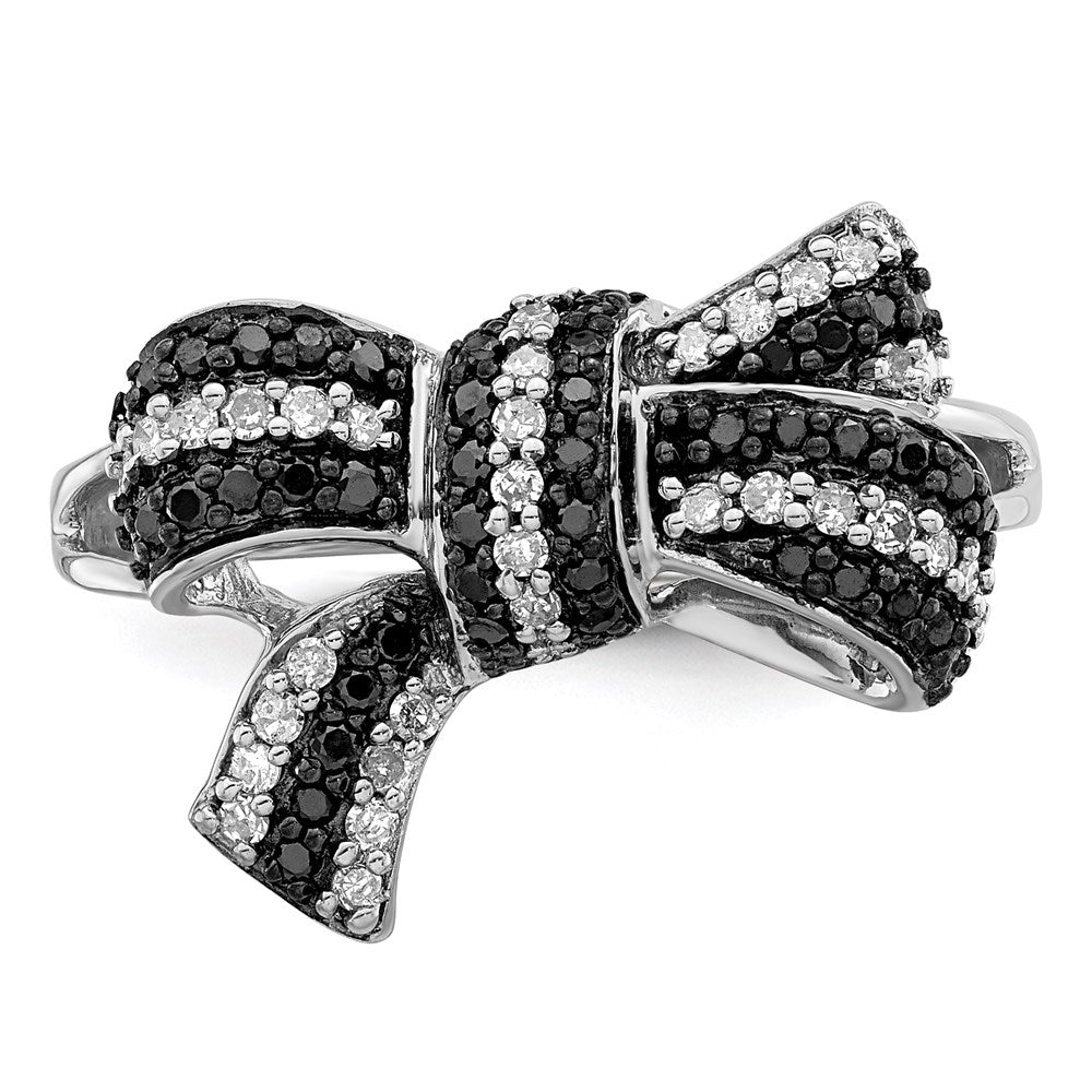 Sterlingsilber Weiß Nacht Rhodiniert Schwarz und Diamant Schleife Ring