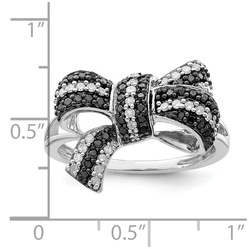 Sterlingsilber Weiß Nacht Rhodiniert Schwarz und Diamant Schleife Ring