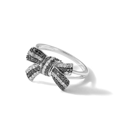 Sterlingsilber Weiß Nacht Rhodiniert Schwarz und Diamant Schleife Ring
