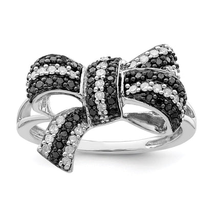 Sterlingsilber Weiß Nacht Rhodiniert Schwarz und Diamant Schleife Ring