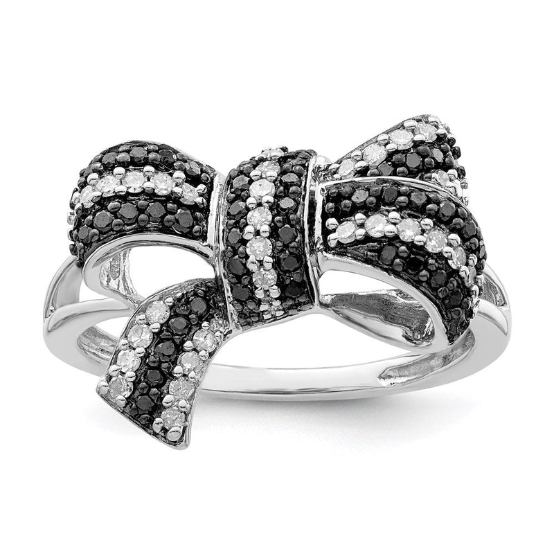 Sterlingsilber Weiß Nacht Rhodiniert Schwarz und Diamant Schleife Ring