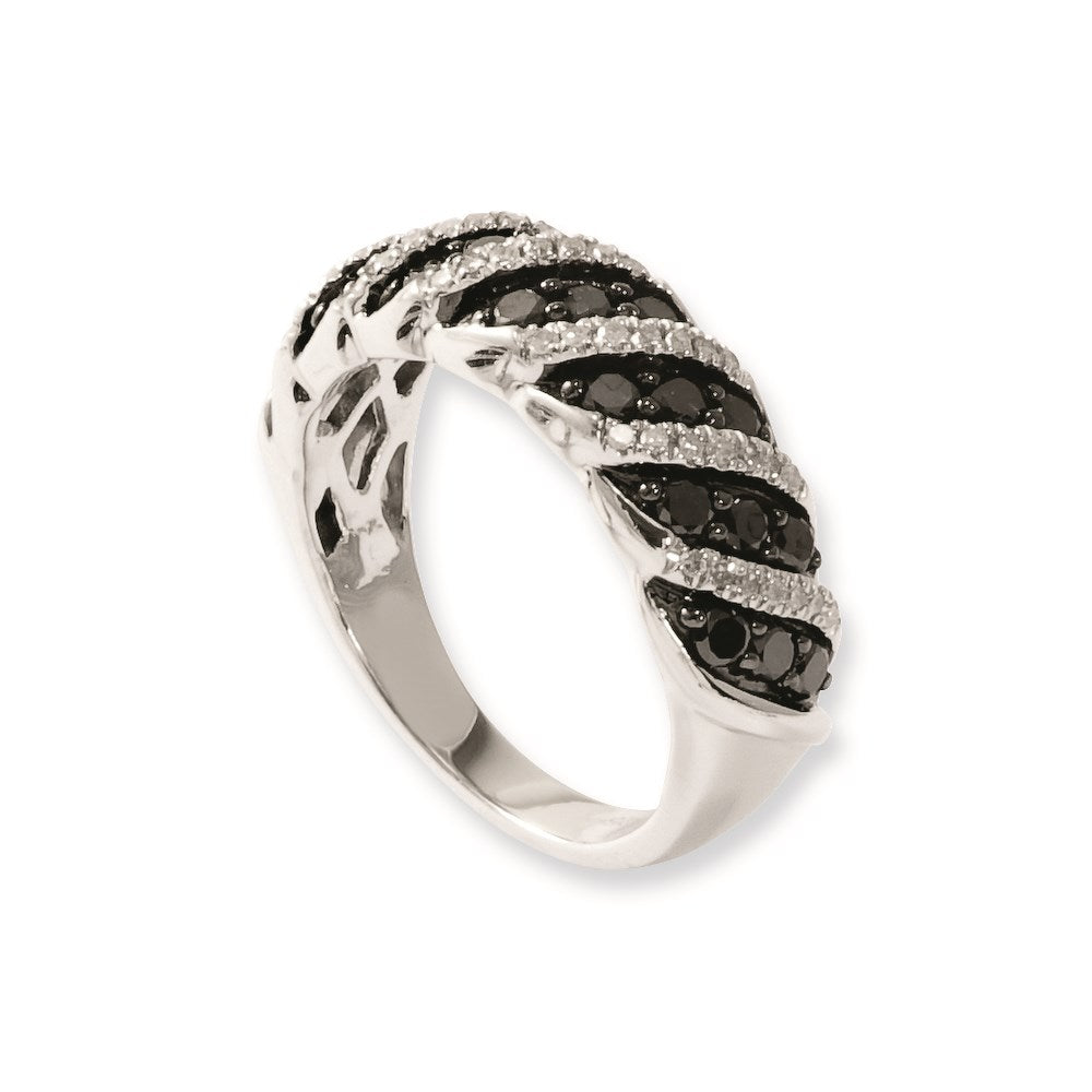 Sterlingsilber Schwarz und Weiß Diamant Ring (size 7 Nur)