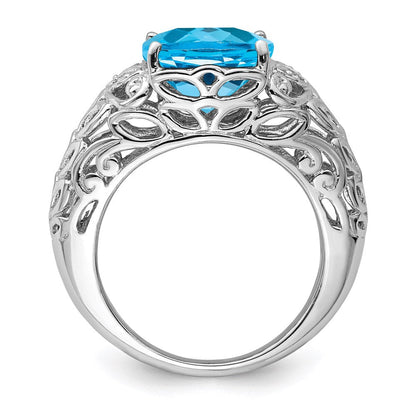 Sterlingsilber Rhodium Schweizer Blautopas & Diamant Ring (size 7 Nur)