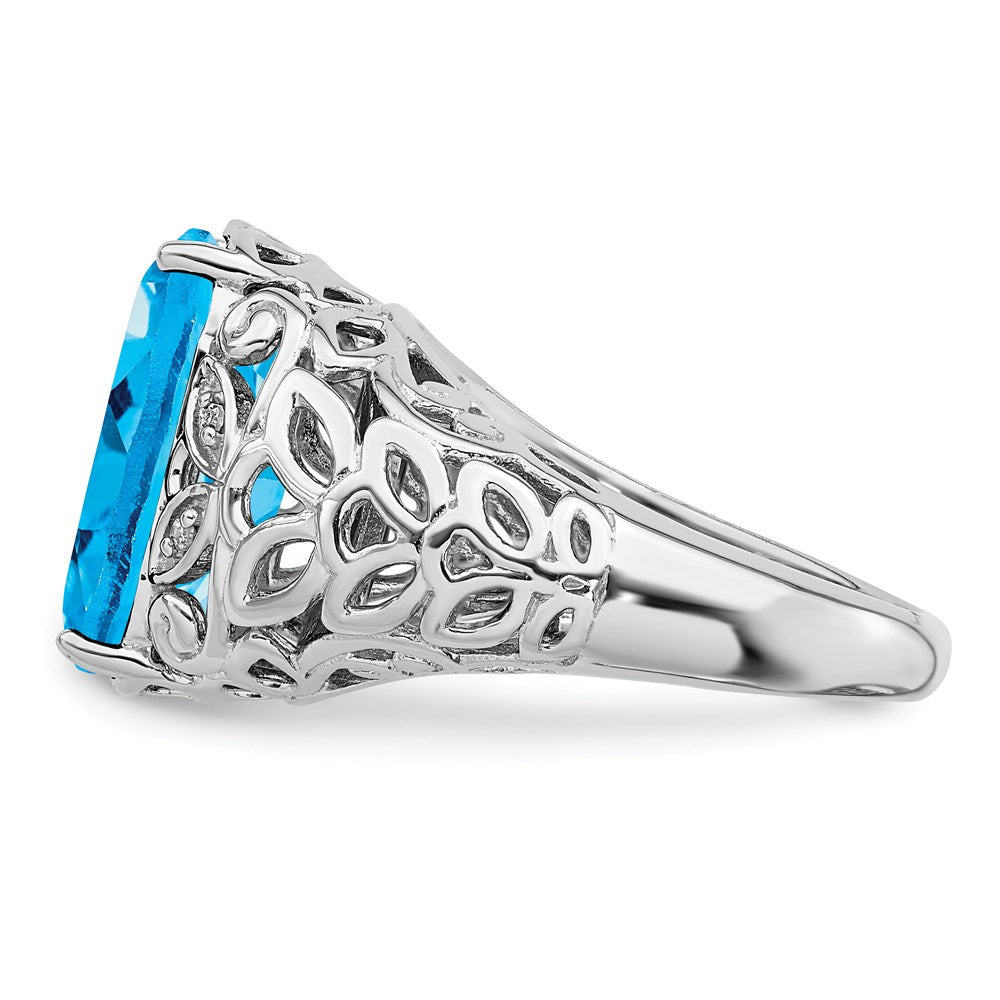 Sterlingsilber Rhodium Schweizer Blautopas & Diamant Ring (size 7 Nur)