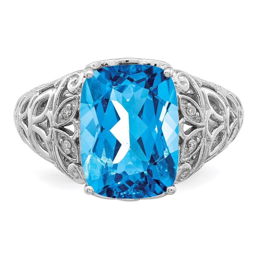 Sterlingsilber Rhodium Schweizer Blautopas & Diamant Ring (size 7 Nur)
