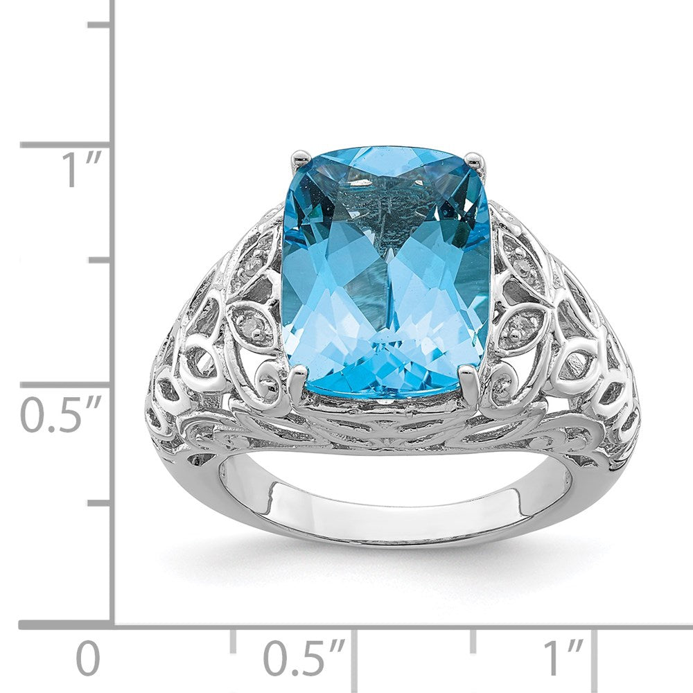 Sterlingsilber Rhodium Schweizer Blautopas & Diamant Ring (size 7 Nur)