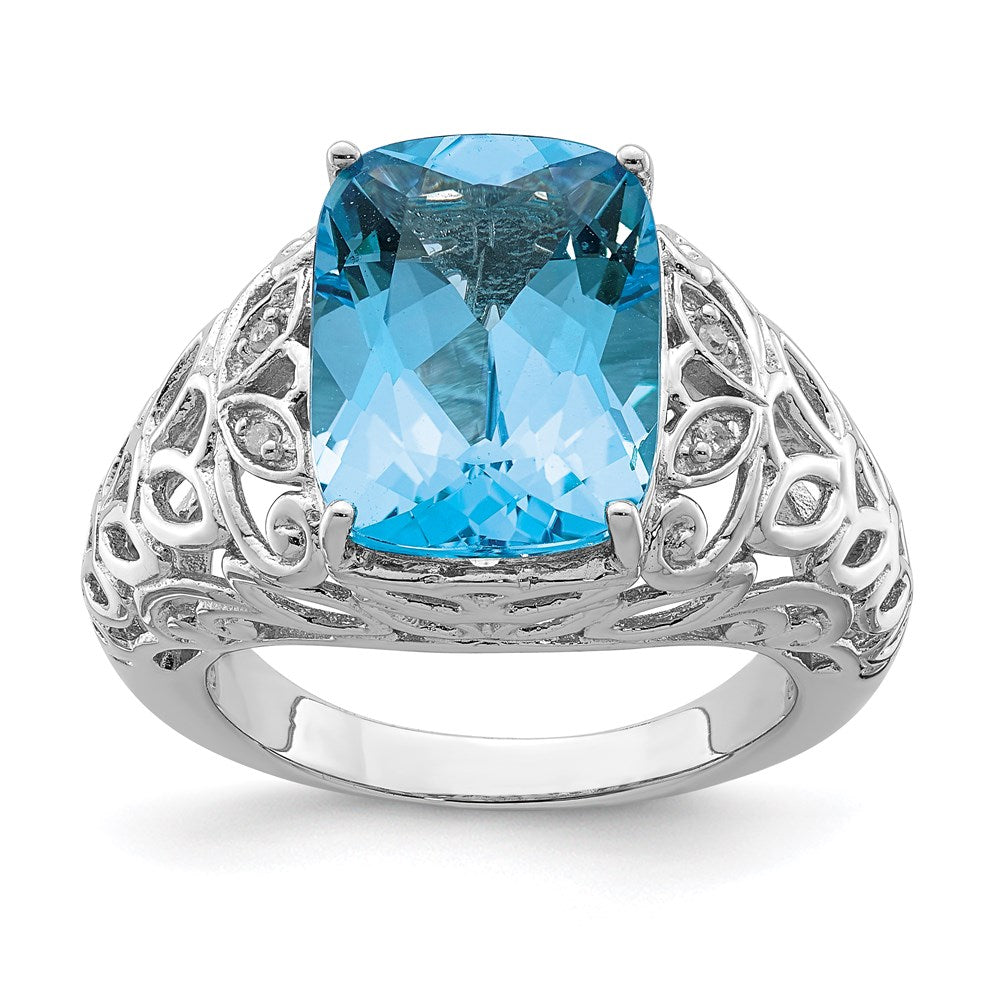 Sterlingsilber Rhodium Schweizer Blautopas & Diamant Ring (size 7 Nur)