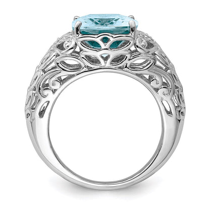 Sterlingsilber Rhodium Himmel Blautopas & Diamant Ring (size 7 Nur)