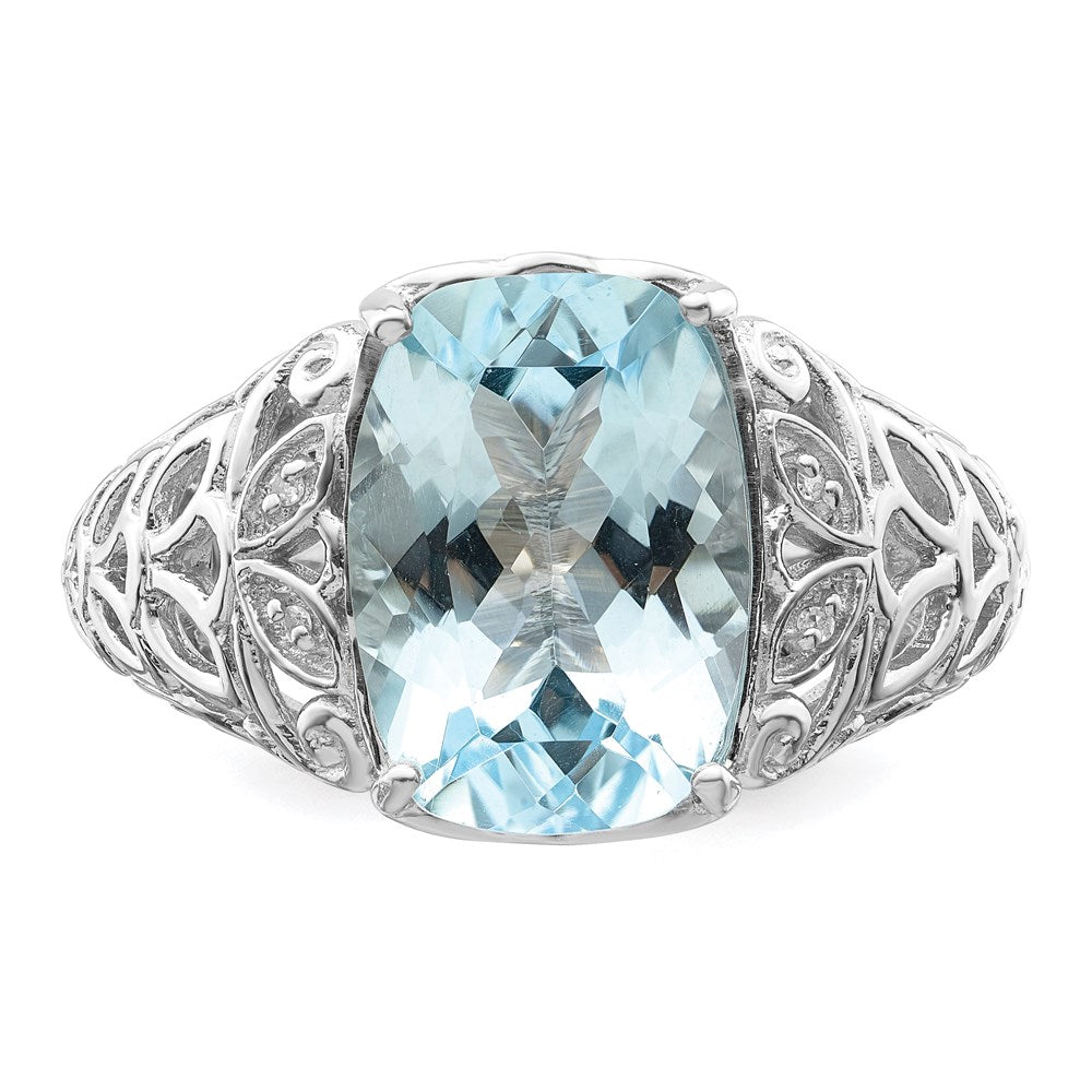 Sterlingsilber Rhodium Himmel Blautopas & Diamant Ring (size 7 Nur)