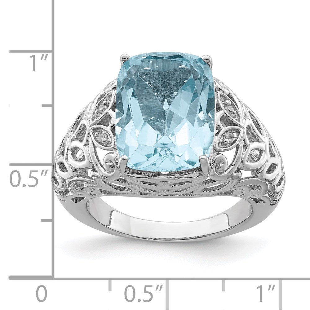 Sterlingsilber Rhodium Himmel Blautopas & Diamant Ring (size 7 Nur)