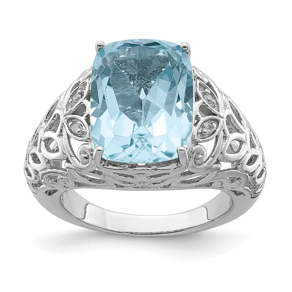 Sterlingsilber Rhodium Himmel Blautopas & Diamant Ring (size 7 Nur)