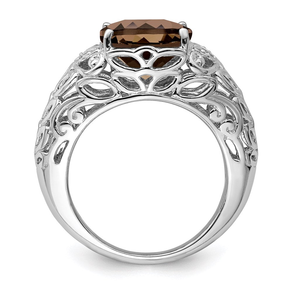 Sterlingsilber Rhodium Rauch Quarz & Diamant Ring (size 7 Nur)