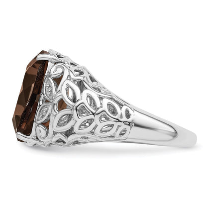 Sterlingsilber Rhodium Rauch Quarz & Diamant Ring (size 7 Nur)