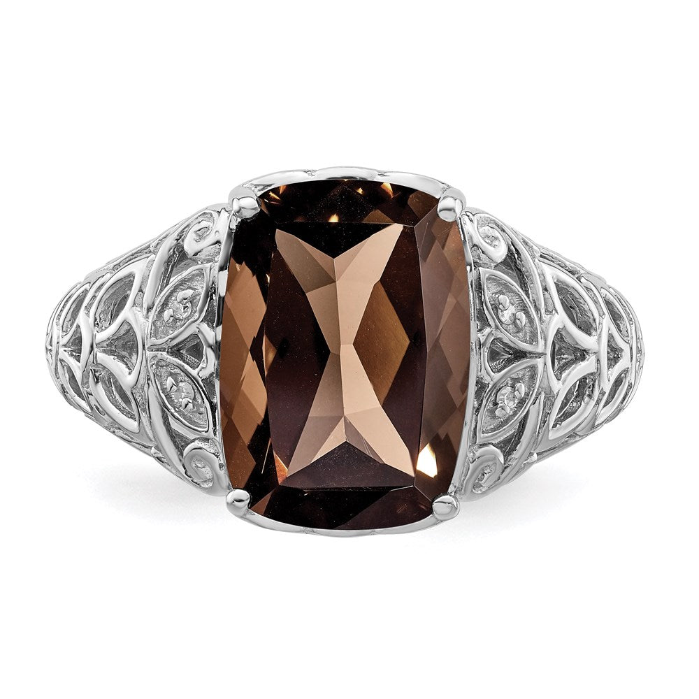 Sterlingsilber Rhodium Rauch Quarz & Diamant Ring (size 7 Nur)