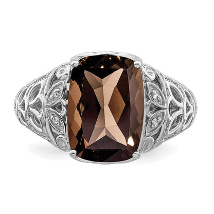 Sterlingsilber Rhodium Rauch Quarz & Diamant Ring (size 7 Nur)
