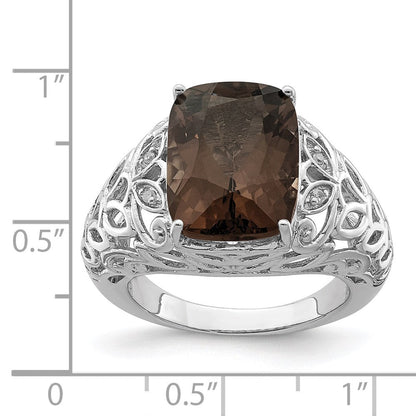 Sterlingsilber Rhodium Rauch Quarz & Diamant Ring (size 7 Nur)